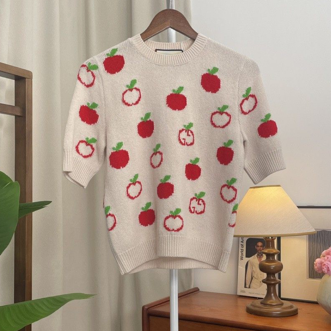 99新 GUCCI/古驰 苹果印花针织短袖/S码/E00773