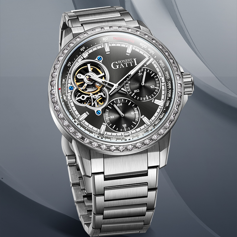 布加迪权利系列圆盘手表夜光商务男士全自动镂空机械表BG8802-S1