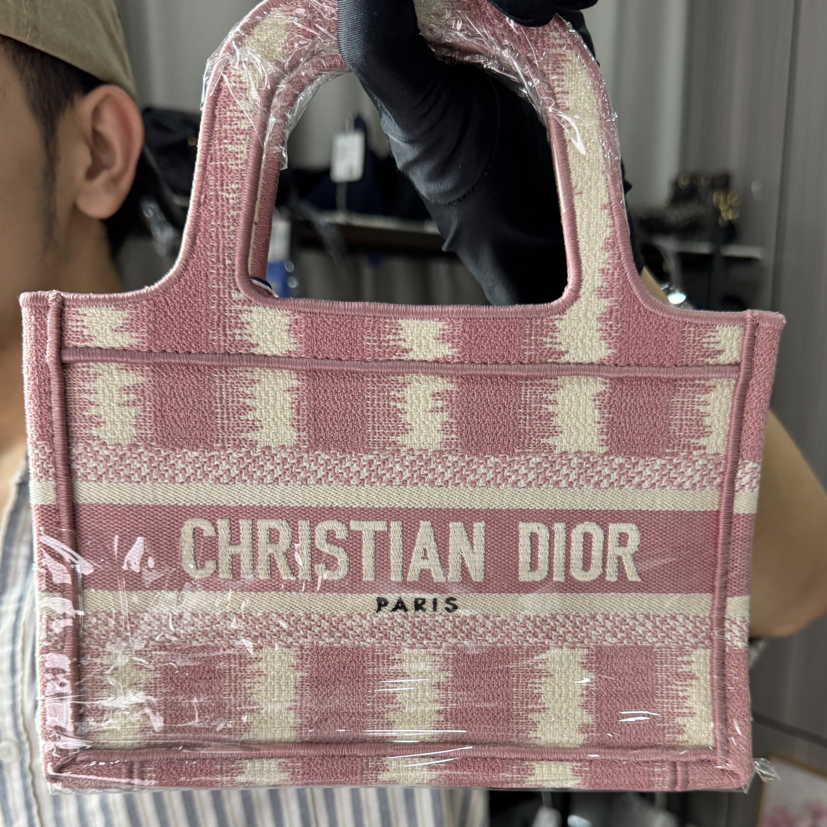 99新 DIOR/迪奥 粉色条纹mini托特包