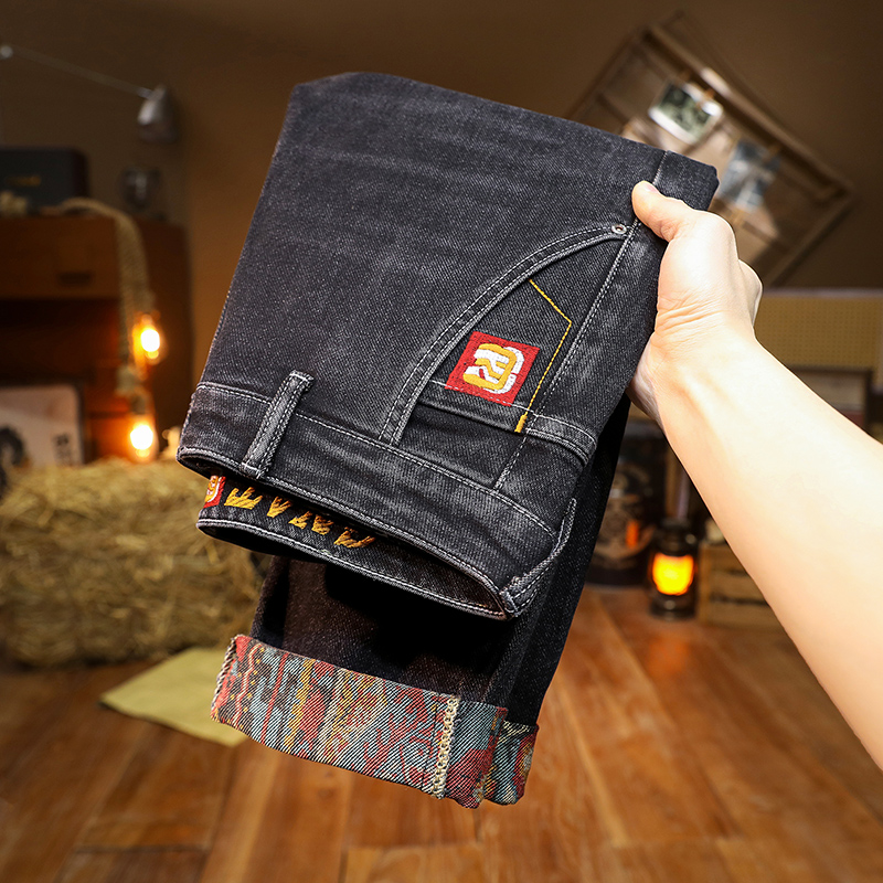 秋季款潮牌休闲时尚百搭牛仔裤男士修身直筒潮流男长裤子7611