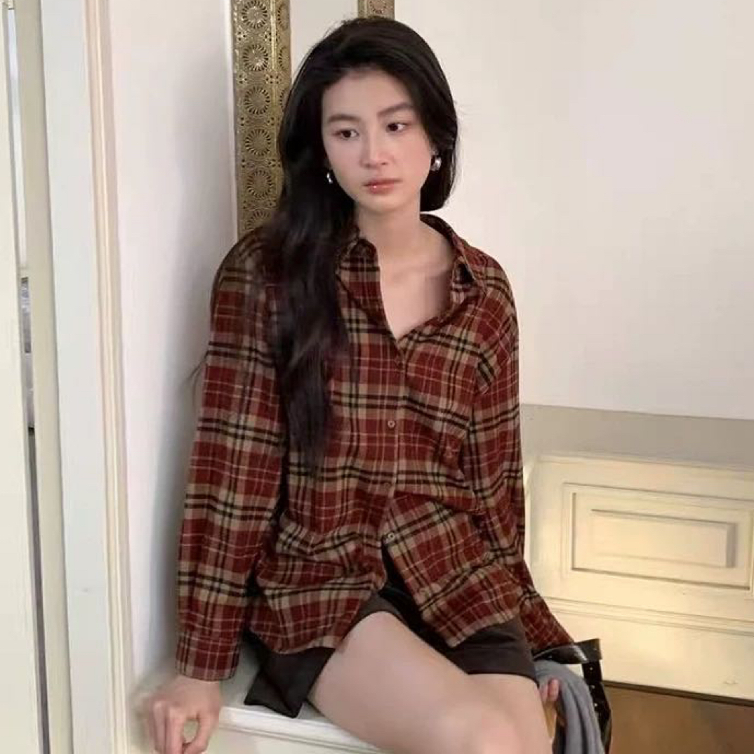 加厚磨毛格子衬衫女长袖休闲宽松百搭上衣适合多季节