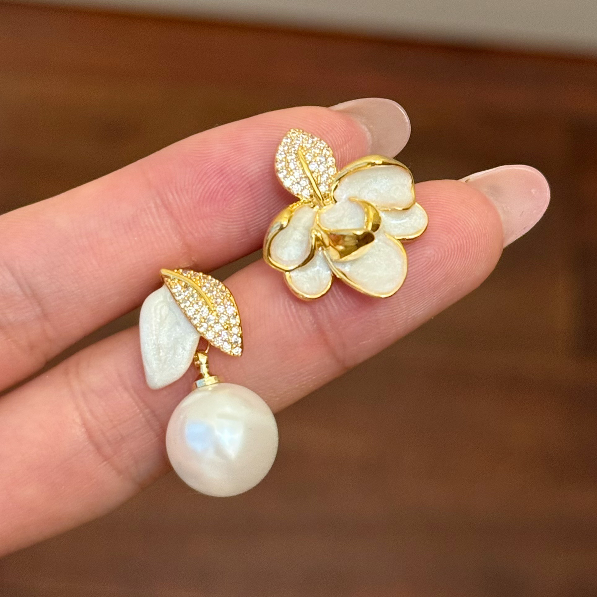 铜合金合成锆石耳饰 E0480 东大门手工气质百搭AB款花朵耳环