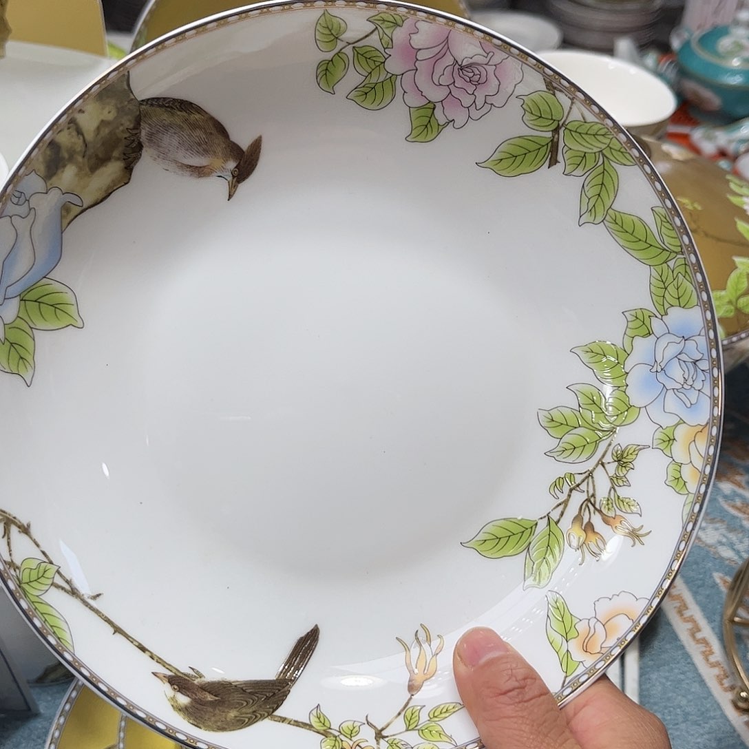 瓷片琴瑟和鸣八寸深盘四个微瑕