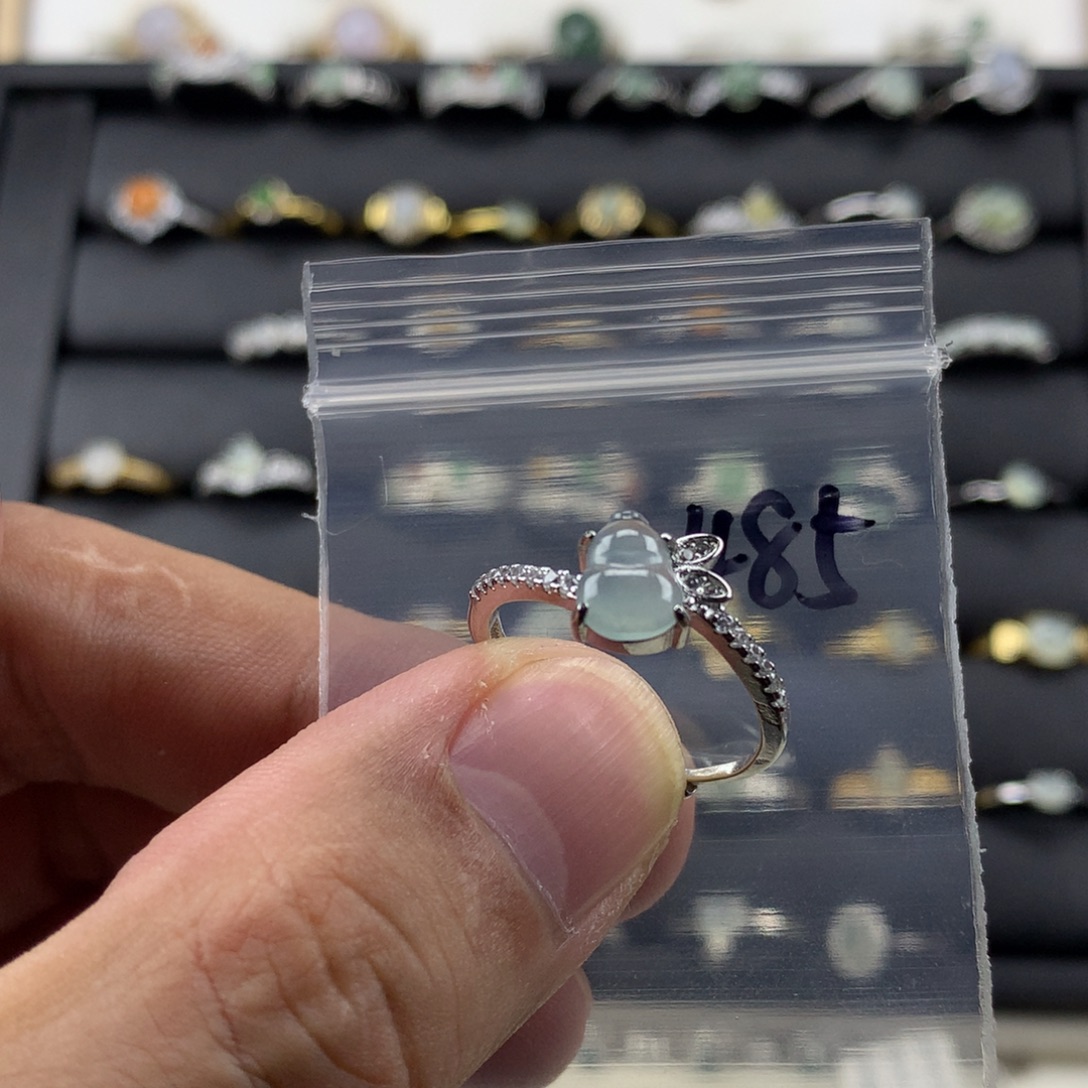 翡翠银S925镀金镶嵌戒指485