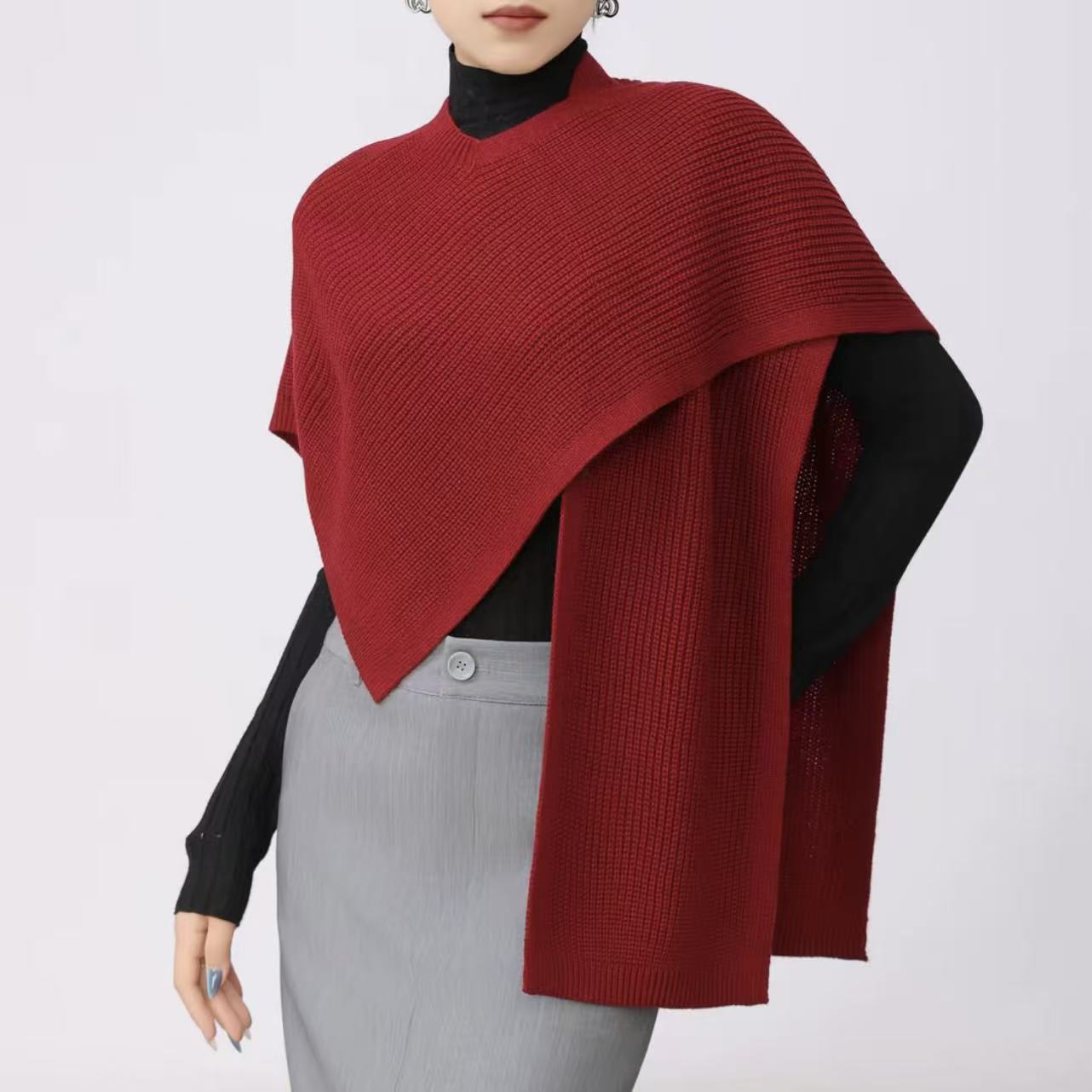 AMASS/阿玛施时尚气质百搭春秋显瘦针织纯色慵懒风披肩5800043