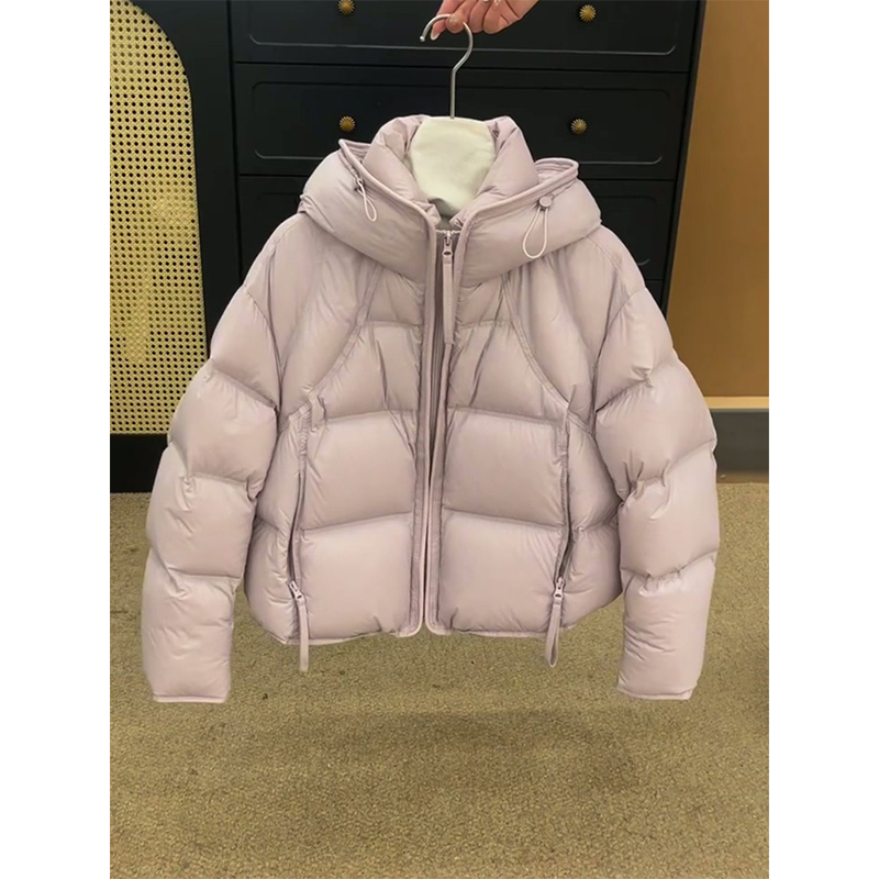 【现货】户外防寒粉色连帽派克棉服女设计感加厚保暖泡芙棉袄棉衣潮