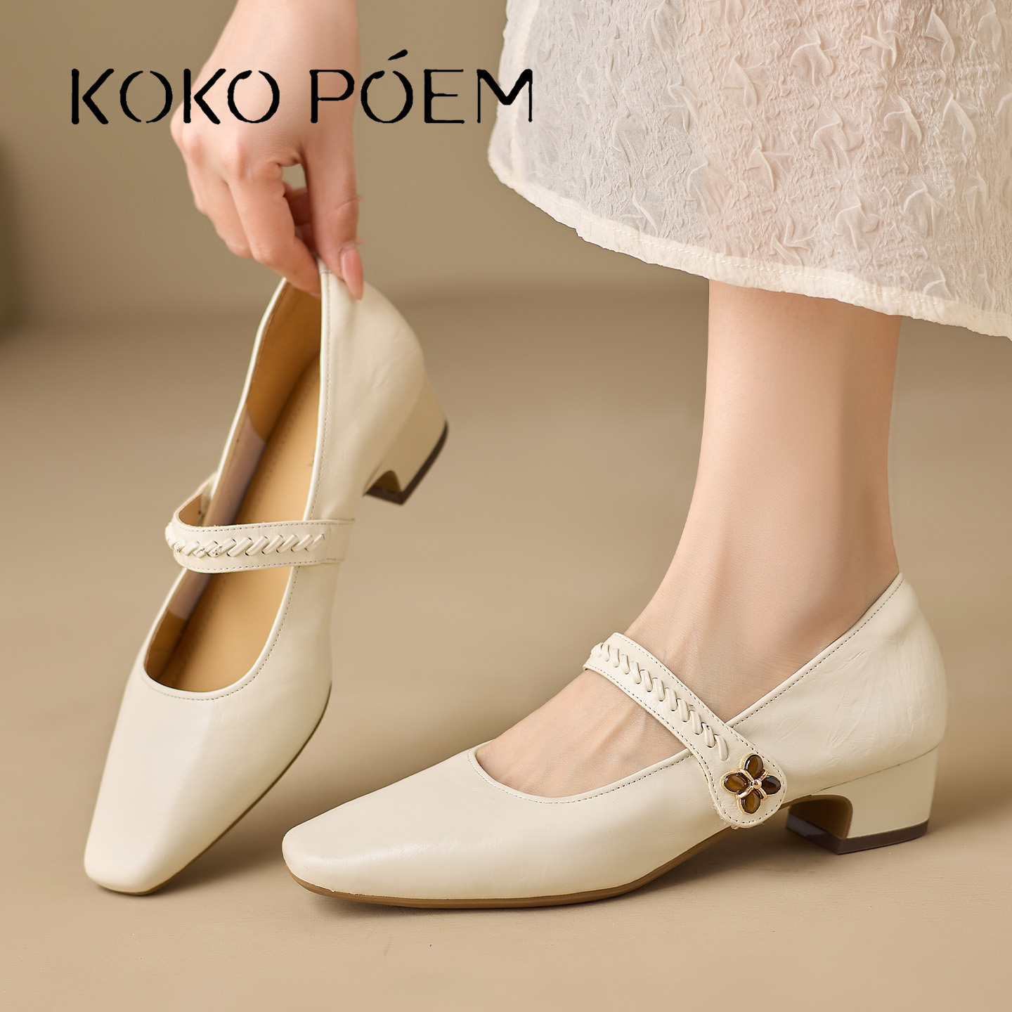 2026年春季新款女鞋纯色极简风粗跟透气法式秋季单鞋玛丽珍鞋跟鞋