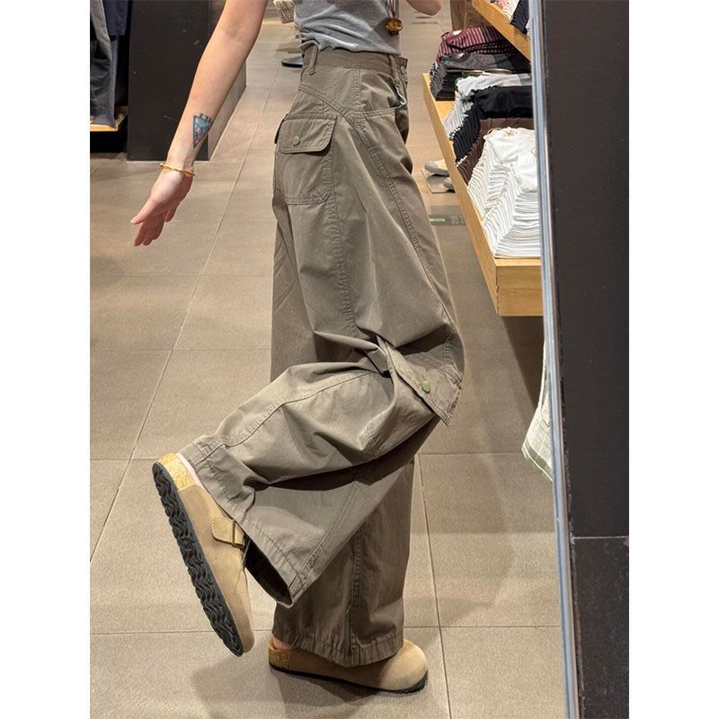 美式复古直筒休闲工装牛仔裤女高腰宽松垂感设计感弯刀阔腿裤