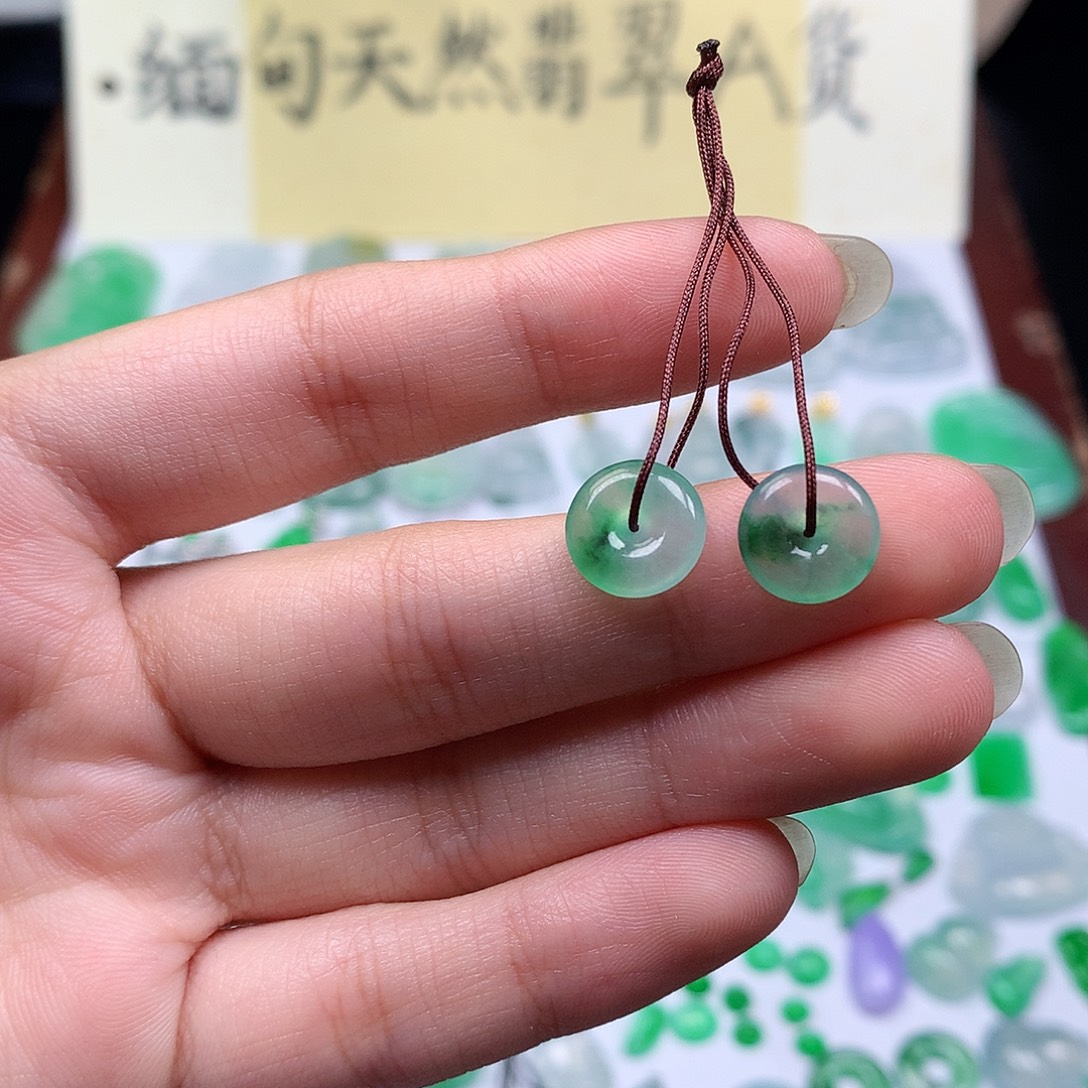 翡翠裸石缅甸天然A货翡翠冰种平安扣一对