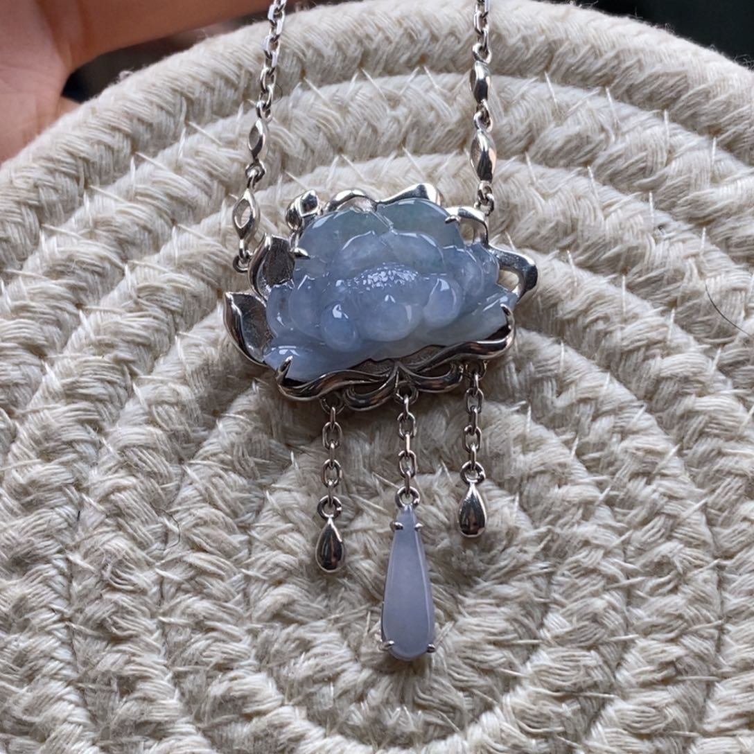 颈饰银S925镶嵌翡翠净货15850