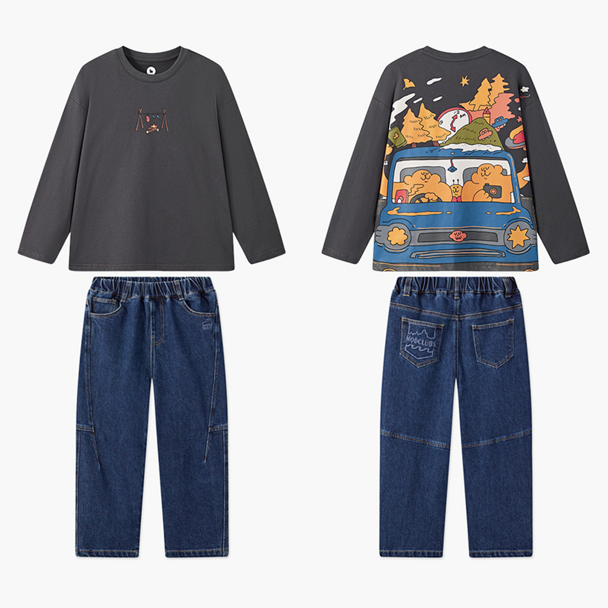 MQD男童25秋新款宽松休闲长袖学院风趣味字母打底衫套装TCW0367