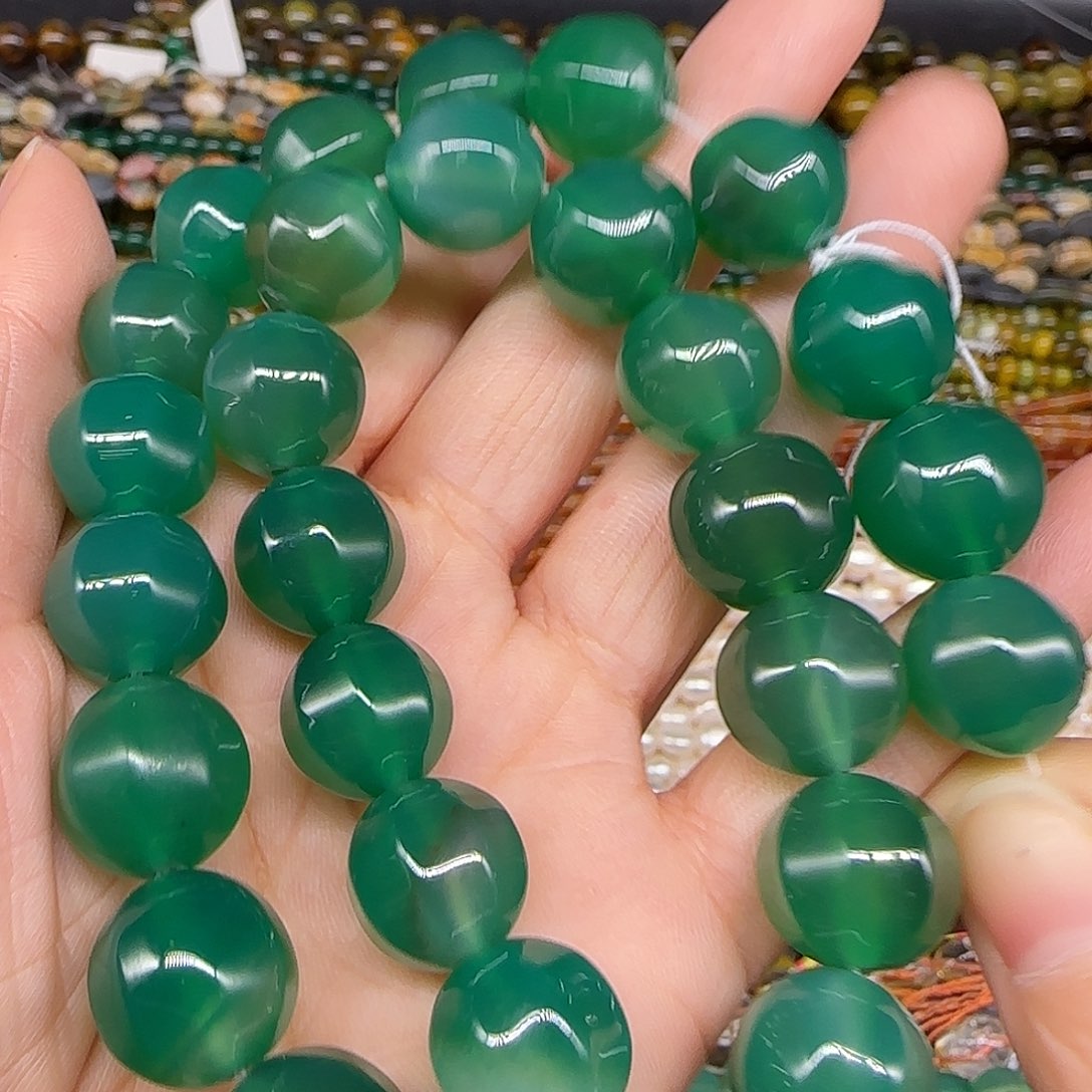 玛瑙/玉髓合金珠宝半成品绿玛瑙瓜珠14mm一条