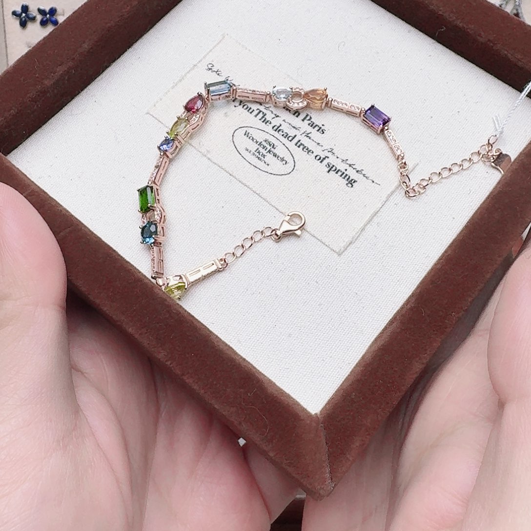 水晶手链银S925镶嵌多宝