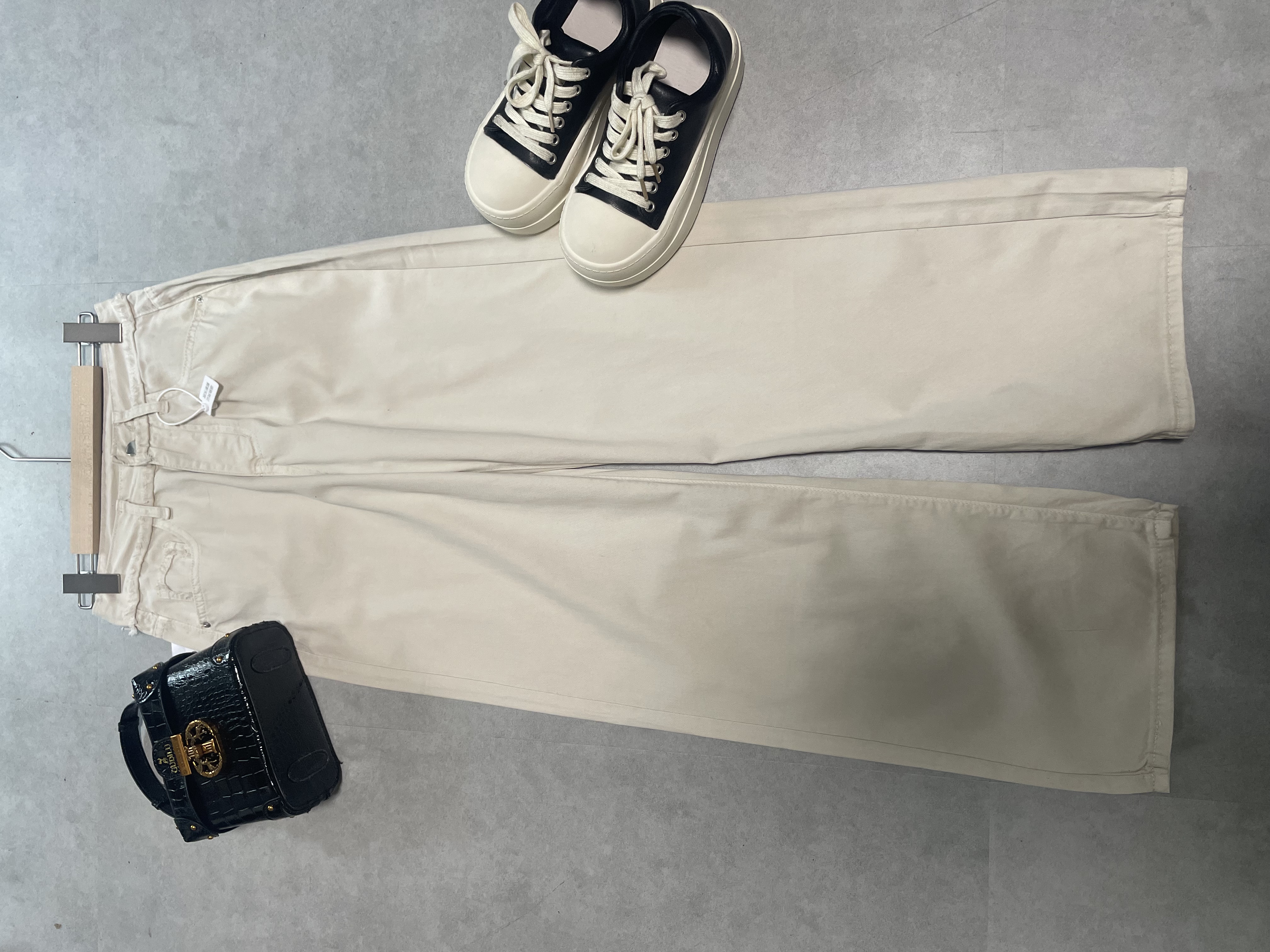 W3100 王仙女 杏色窄版牛仔裤女宽松直筒阔腿裤春夏新款复古做旧