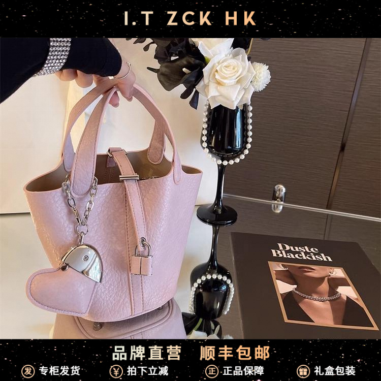 【ITZCKHK】荔枝纹菜篮子水桶包女2025新款韩版百搭软皮单肩包