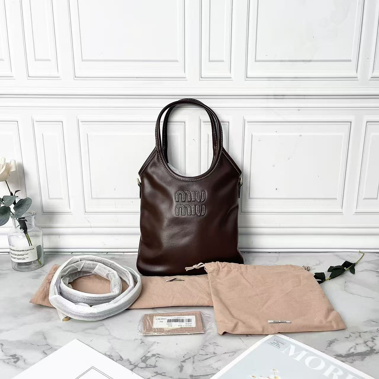 95新 MIU MIU/缪缪  Ivy mini 石楠木色腋下托特手提包
