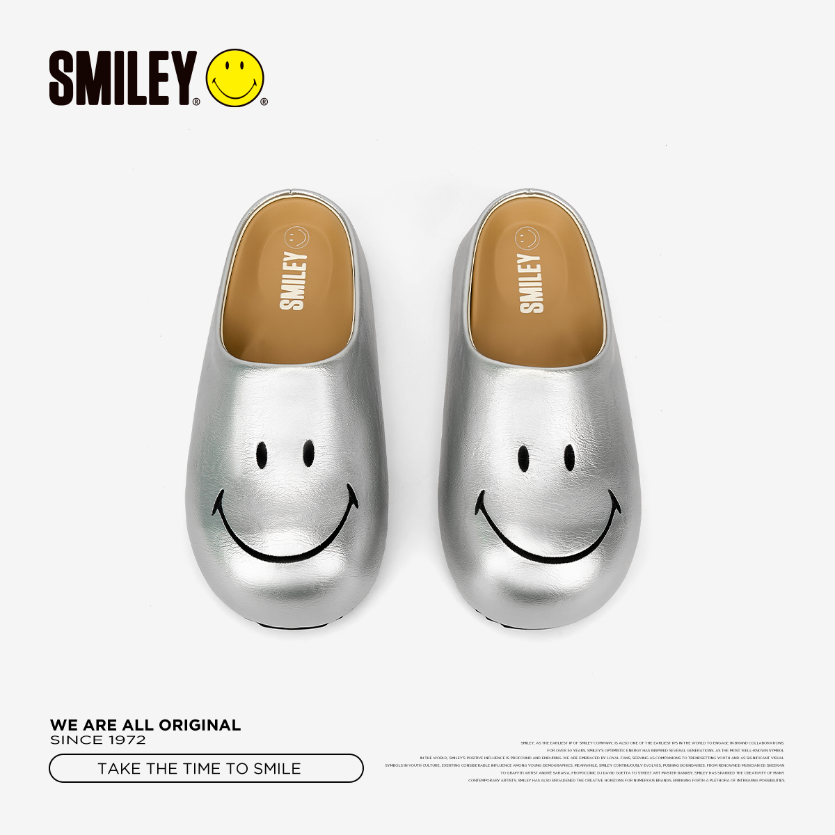 SMILEY笑脸穆勒拖增高厚底银色勃肯鞋女懒人一脚蹬夏款包头半拖鞋