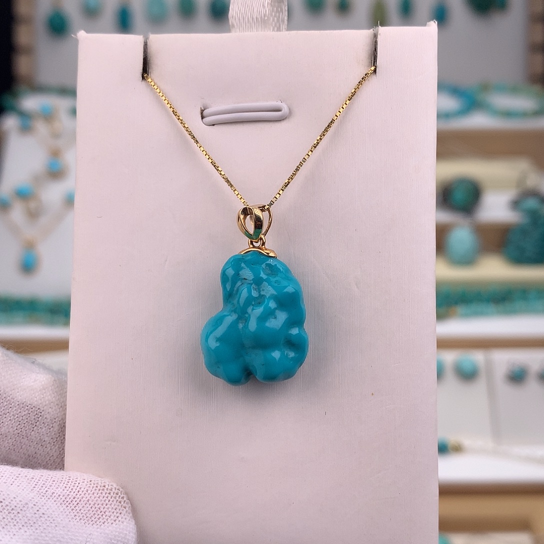 绿松石18K金镶嵌吊坠(赠链)