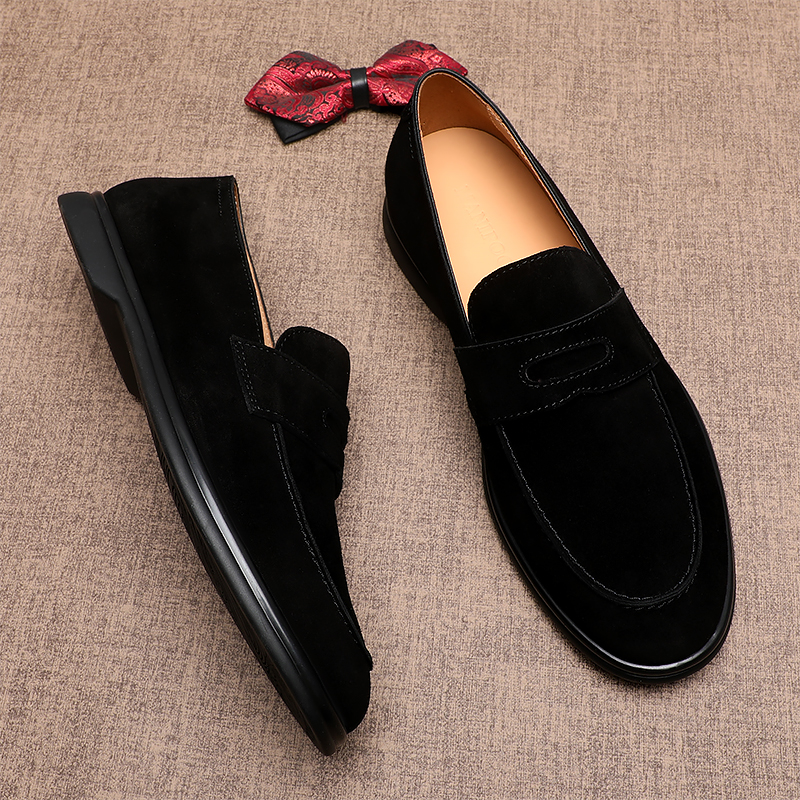 男士真皮乐福鞋反绒百搭一脚蹬豆豆鞋透气磨砂英伦风一脚蹬皮鞋