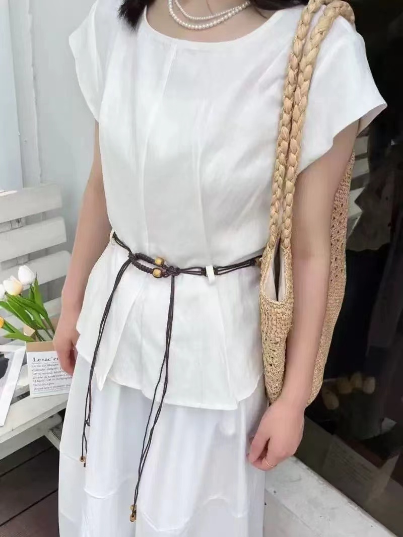 高级感十足珠子配腰带上衣小衫（8588）
