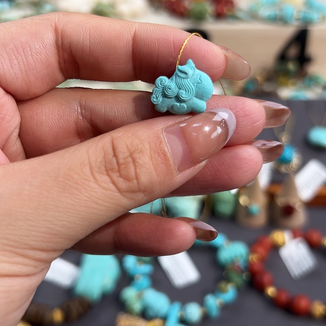绿松石未镶嵌把件独角兽小马配饰
