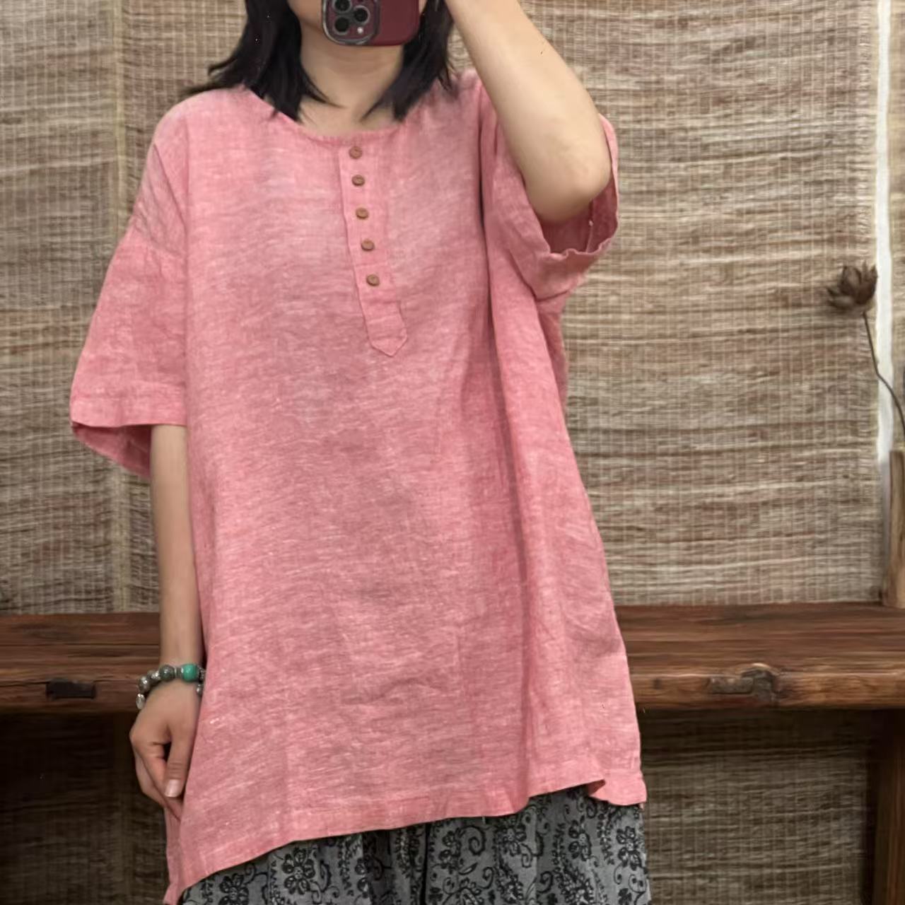 HH 88176砂洗汉麻套头衬衫减龄时尚文艺范（衣长75胸围130）