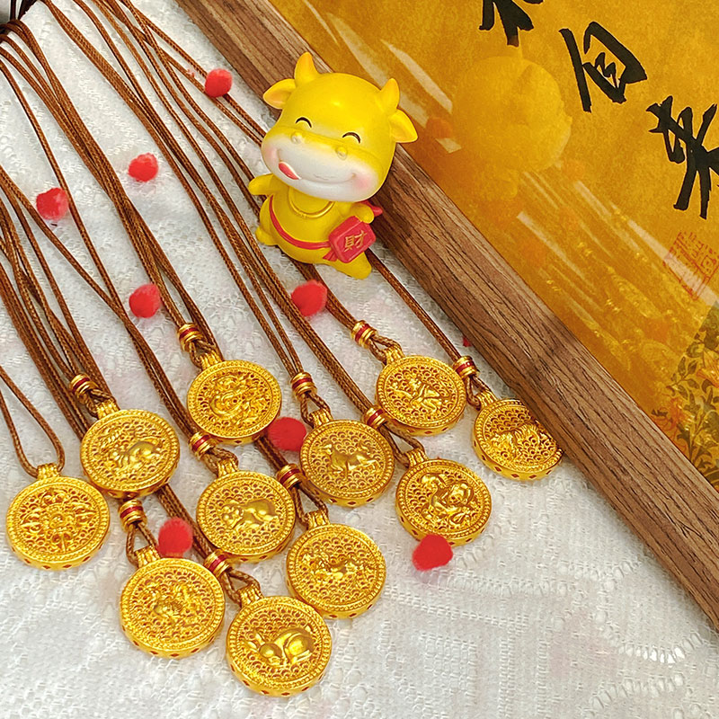 吊坠足银 十二生肖吊坠守护神 女款圆牌送吊绳生肖蛇年古风民族风