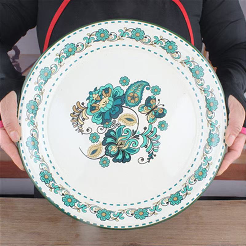 30公分孔雀蓝搪瓷大茶盘