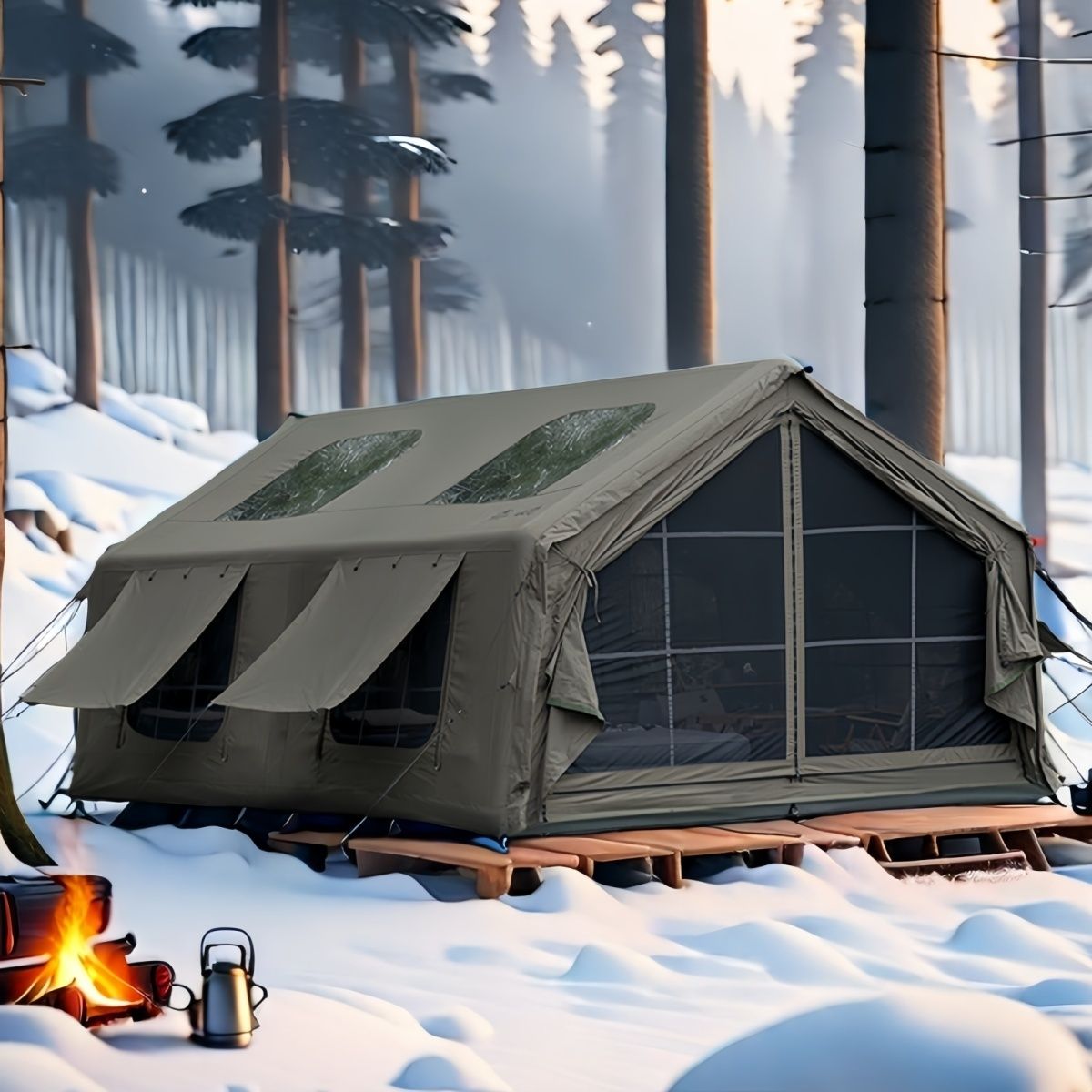 新疆西藏包邮山约军绿全自动充气帐篷新款户外露营防暴雨加厚野营