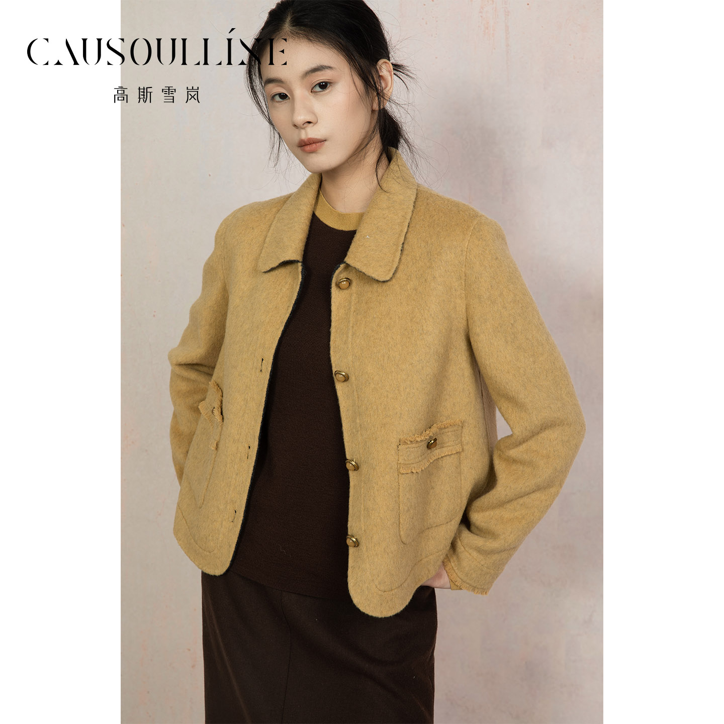 高斯雪岚【冬季新品】短款毛呢大衣简约外套女25411787