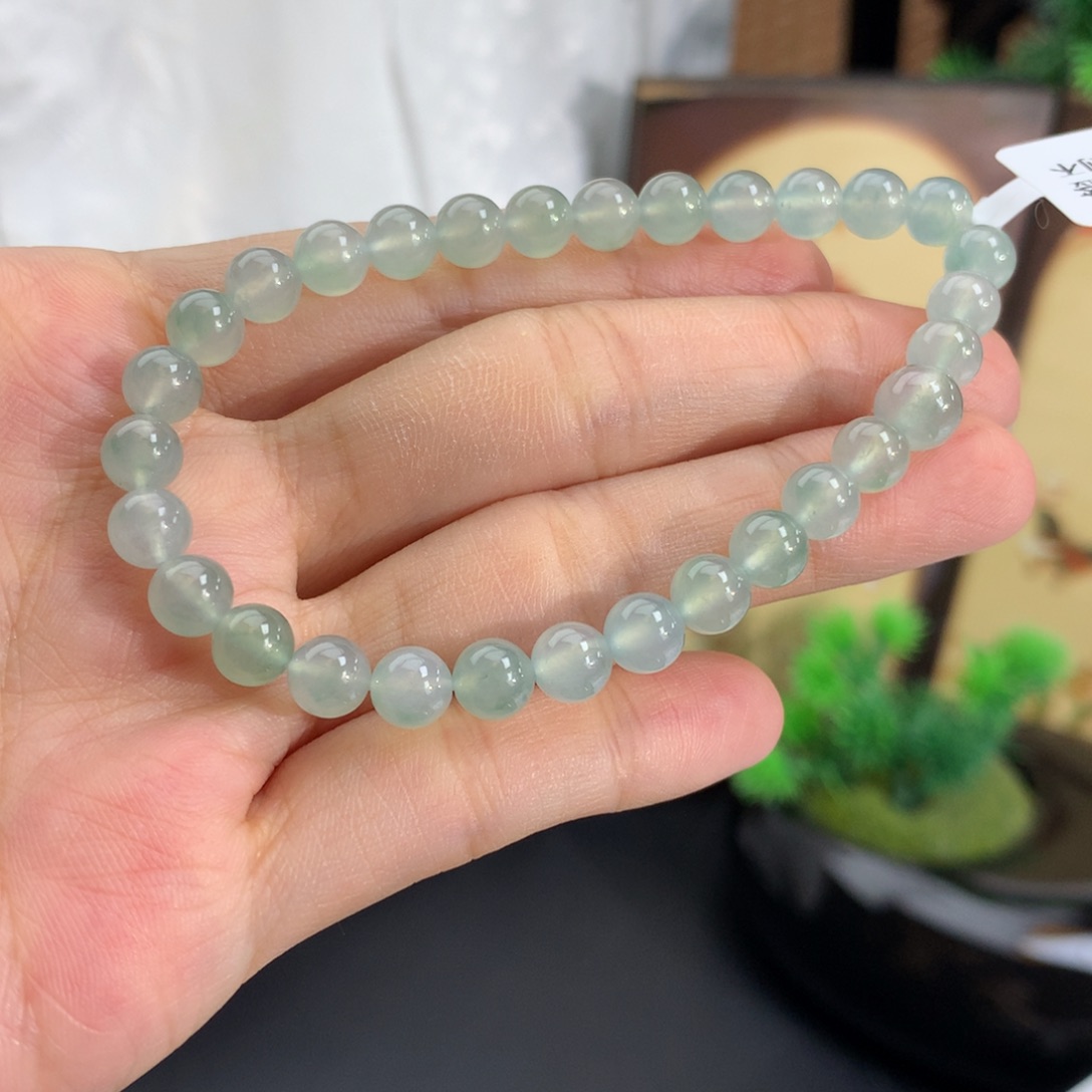 未镶嵌手串翡翠卡6-6.8冰飘花手串