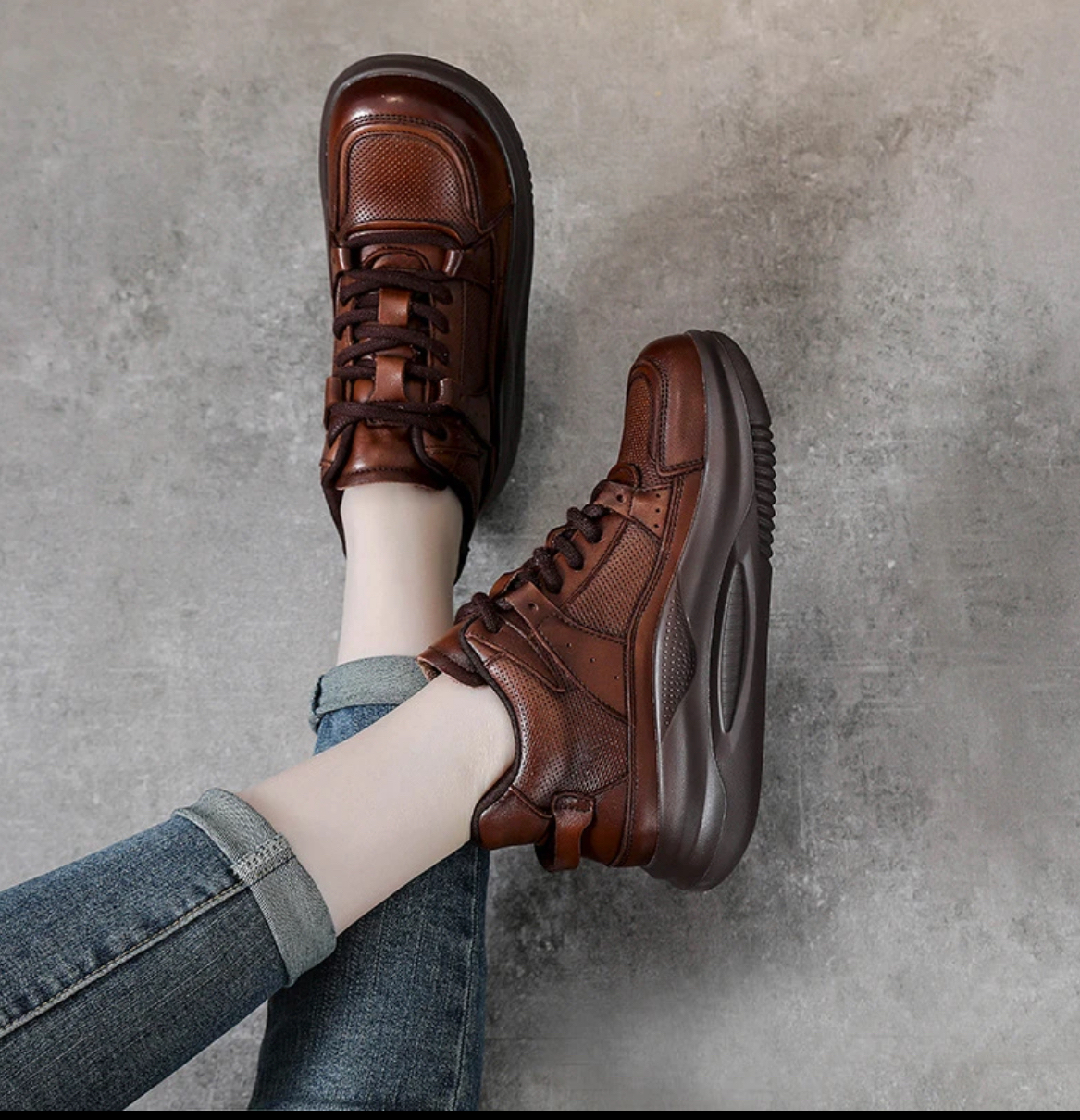 头层牛皮断码特/价复古休闲厚底遥遥底面包鞋女鞋