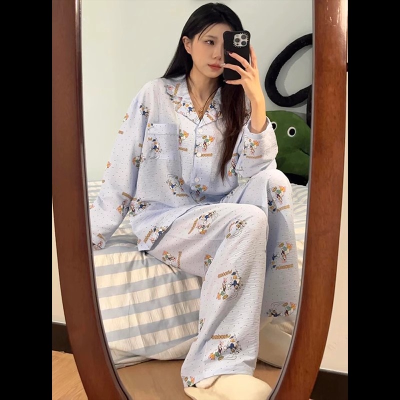 【趣味小鸭】卡通新款日系睡衣女生可爱春秋季长袖家居服两件套装