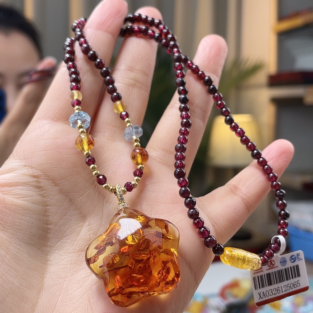 琥珀裸石银S925镶嵌琥珀吊坠