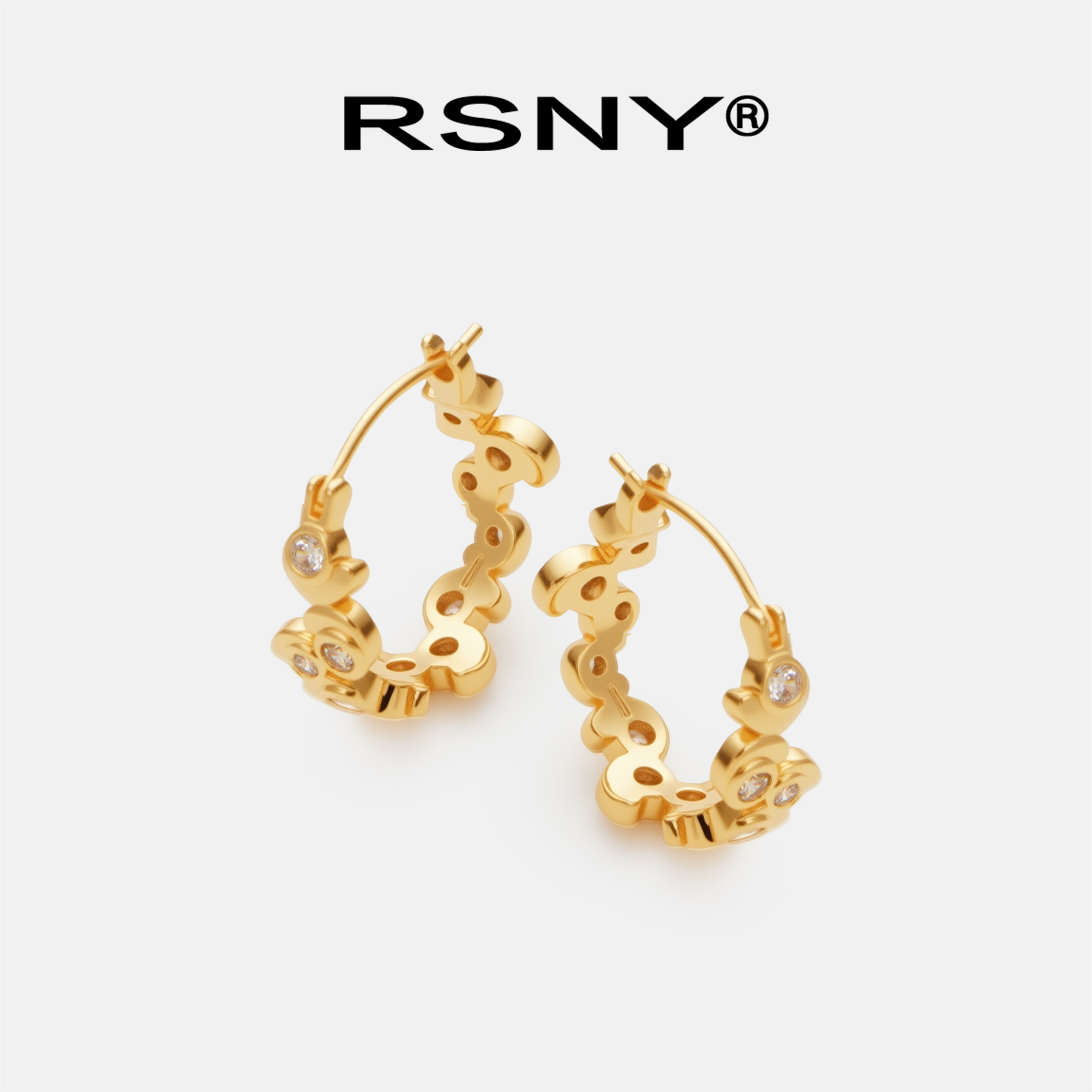 铜合金合成锆石耳饰 [新品]RSNY几何闪耀耳环百搭款2025新款新品