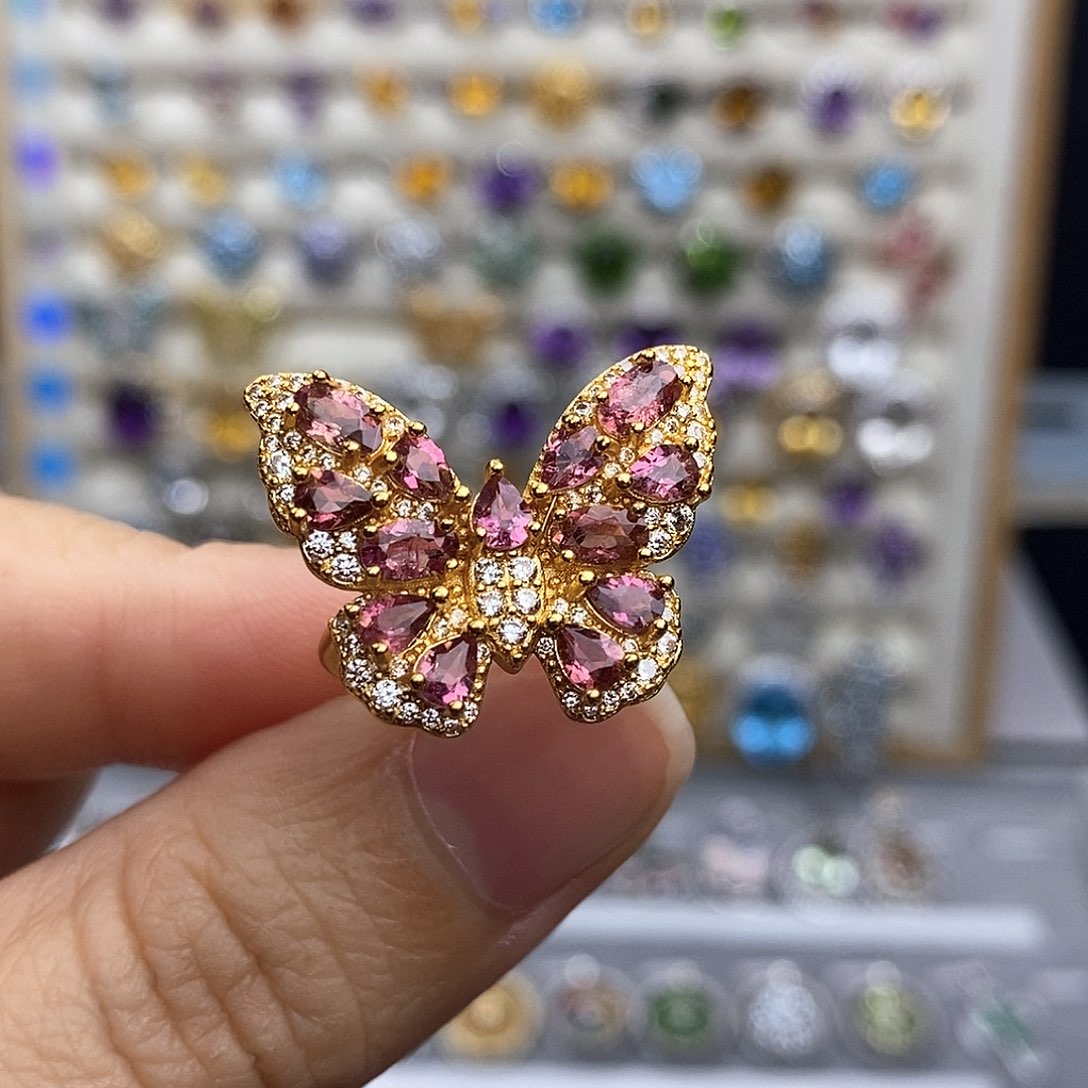 银S925镶嵌戒指碧玺一物一证