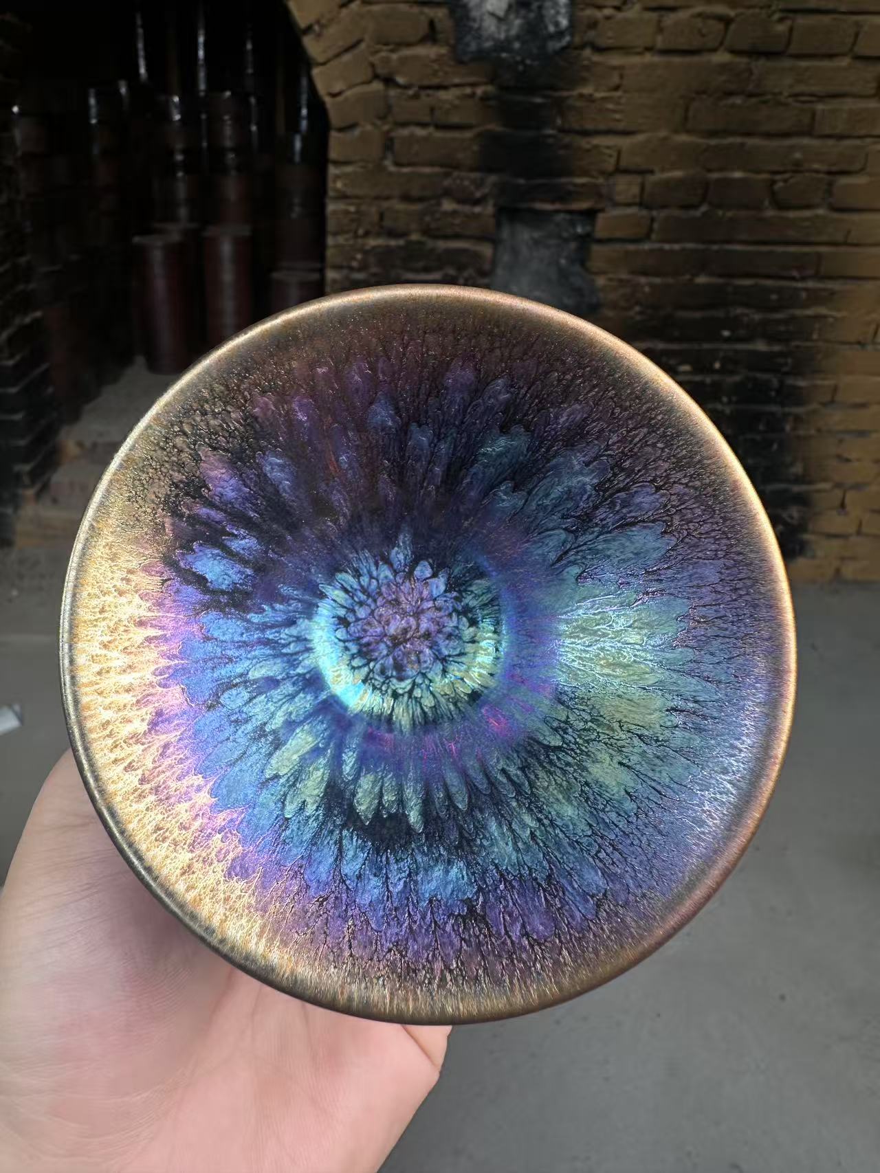 手工柴烧 建窑建盏 七彩百花盏