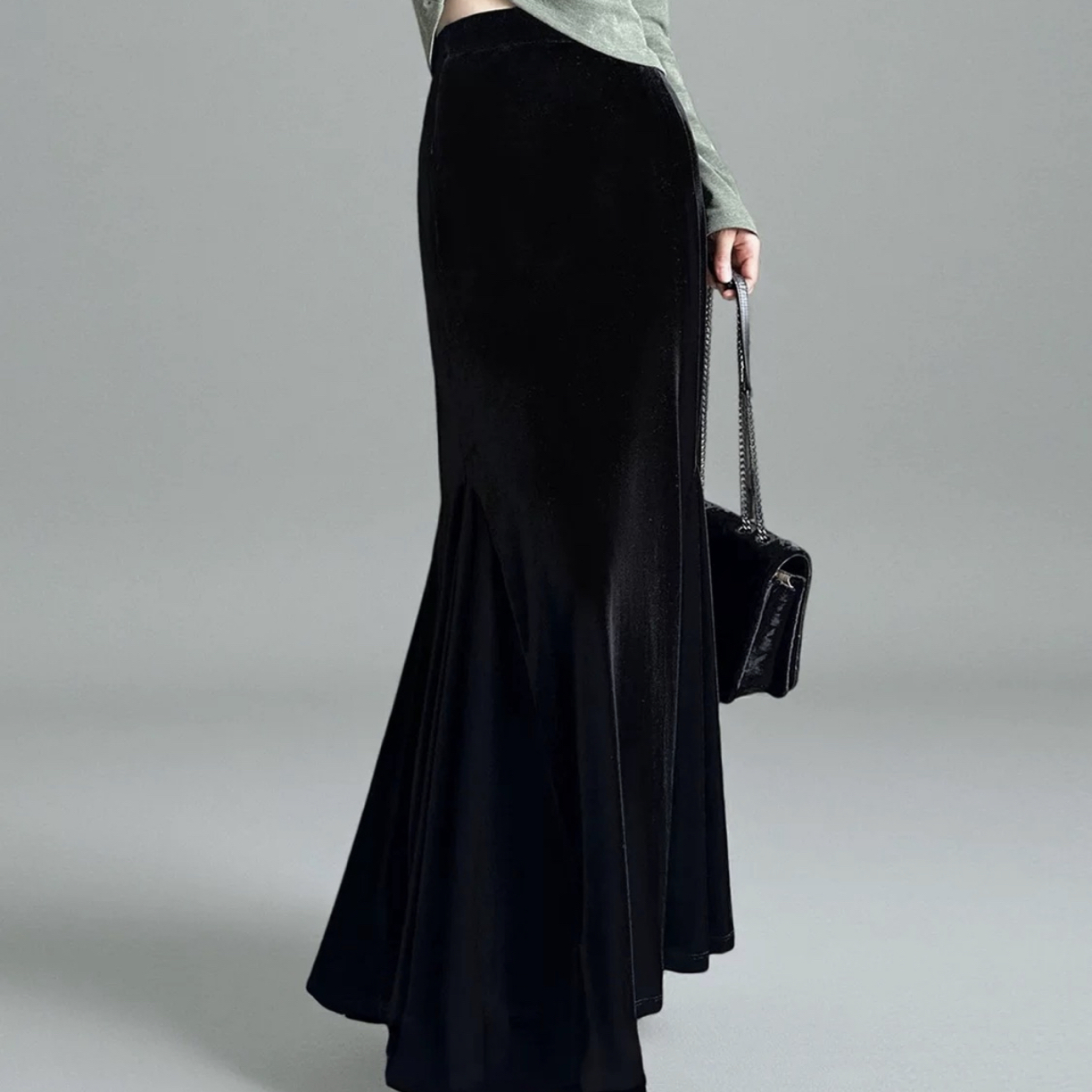 【依燃】（醋酸丝绒半裙）醋酸丝绒A摆显瘦半身裙高级时髦百搭
