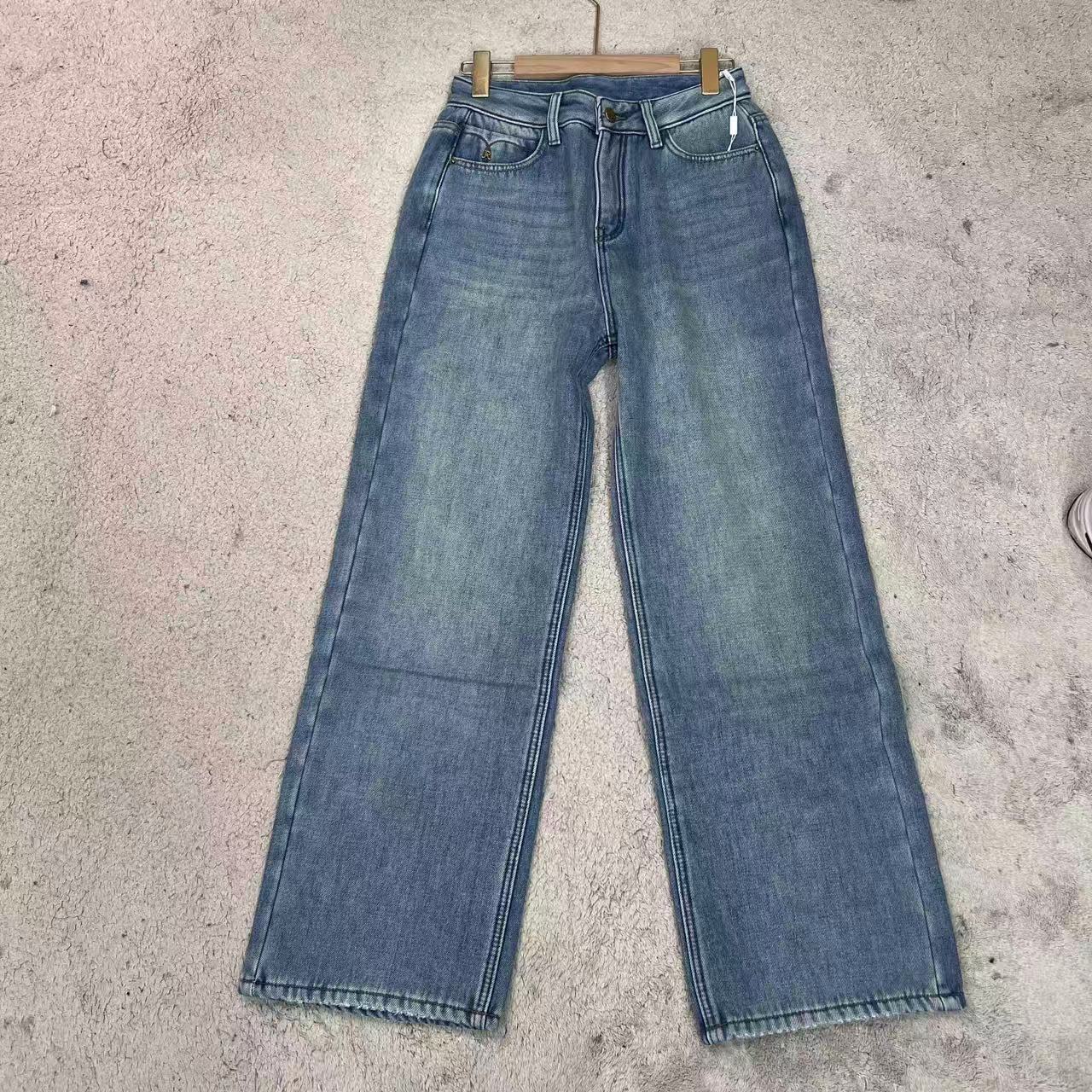 25秋冬韩版加绒简约休闲加绒高品质直筒牛仔裤