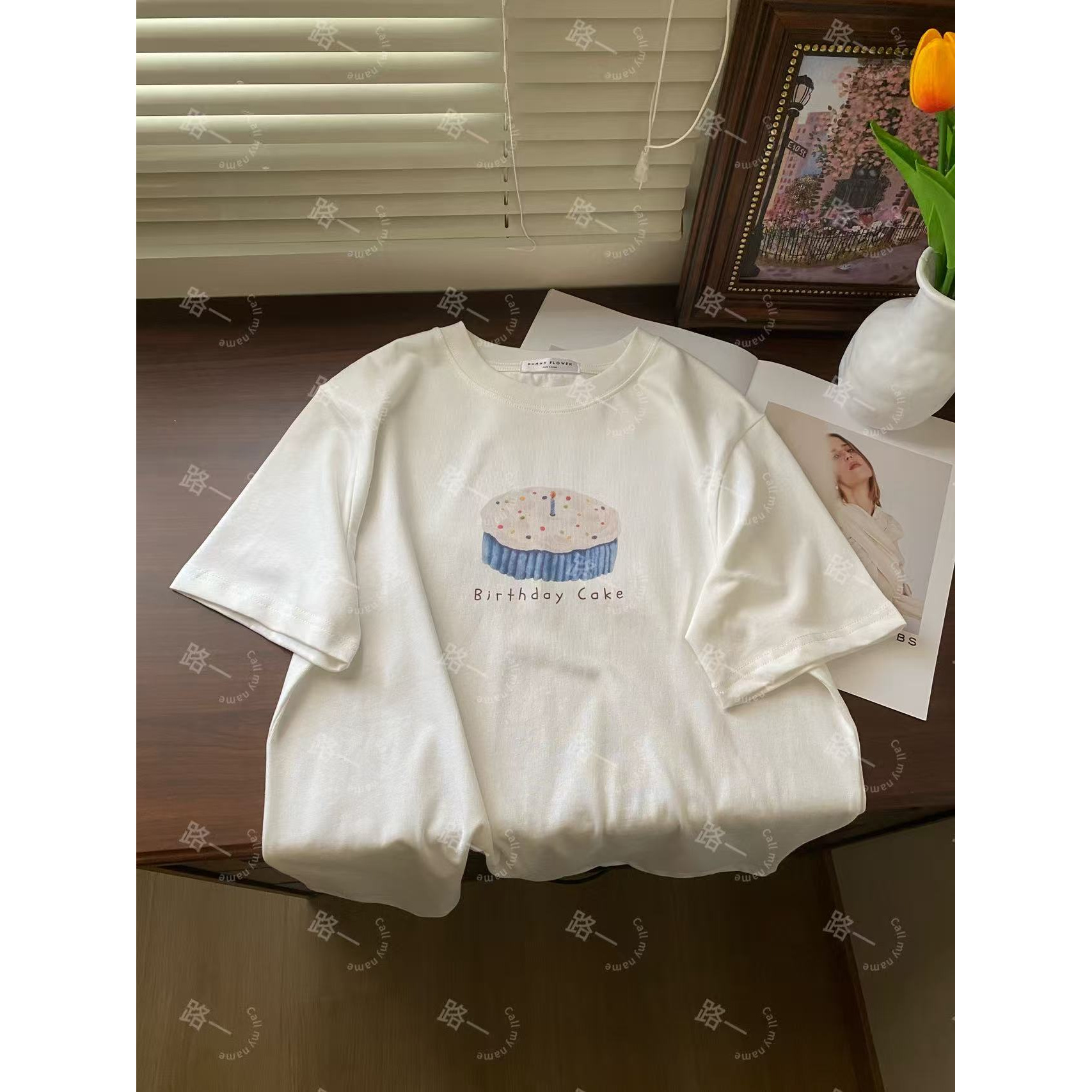 韩国代购.Bunny flower 蓝蛋糕短袖L25060702