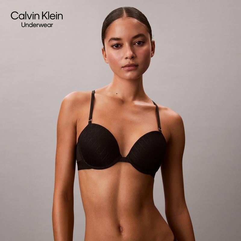 CK内衣25秋冬新款女士性感老花蕾丝舒适钢圈支撑薄垫3/4杯文胸