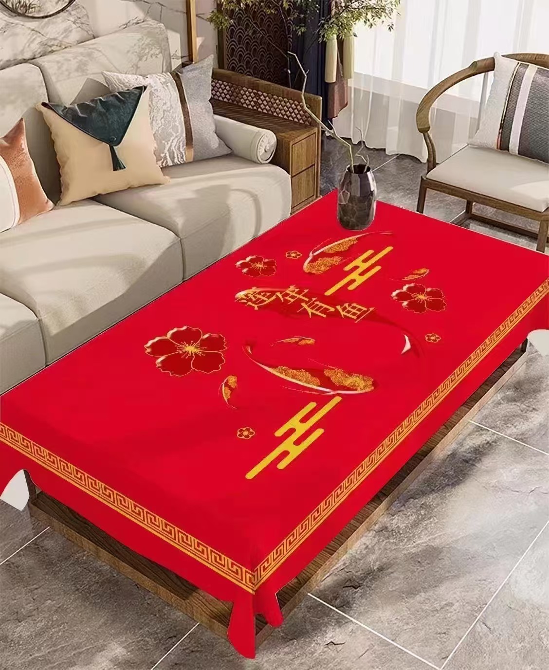 沙线防油大红（90厘米*1.5米）防水防油餐桌茶几防烫免洗