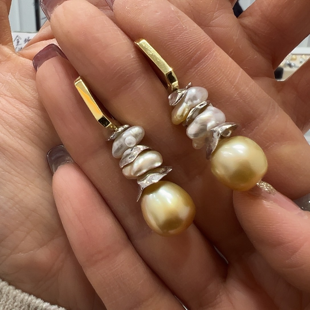 海水珍珠耳饰银S925镶嵌