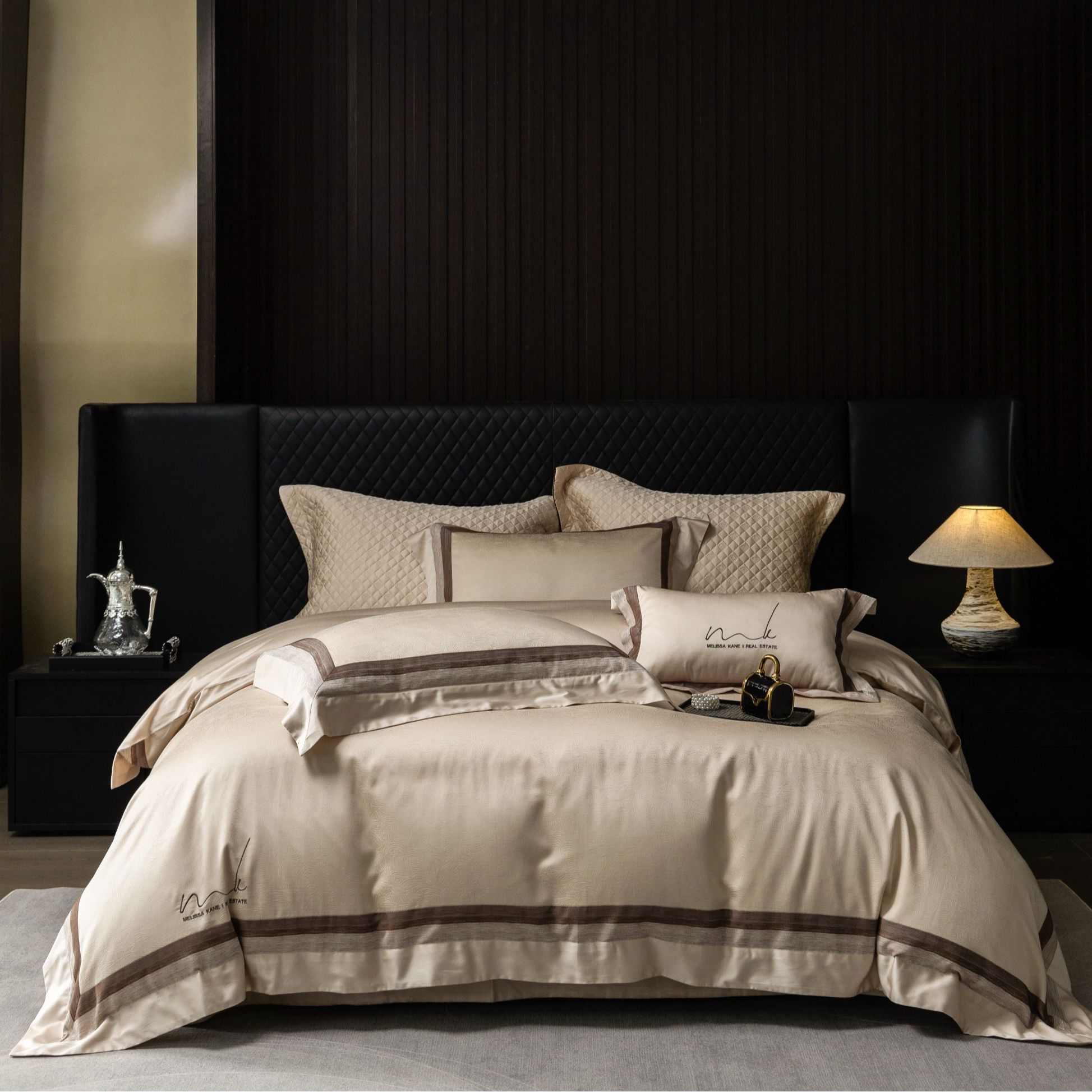 高端欧式天丝棉提花金咖御品四件套亲肤高级感床单床上用品