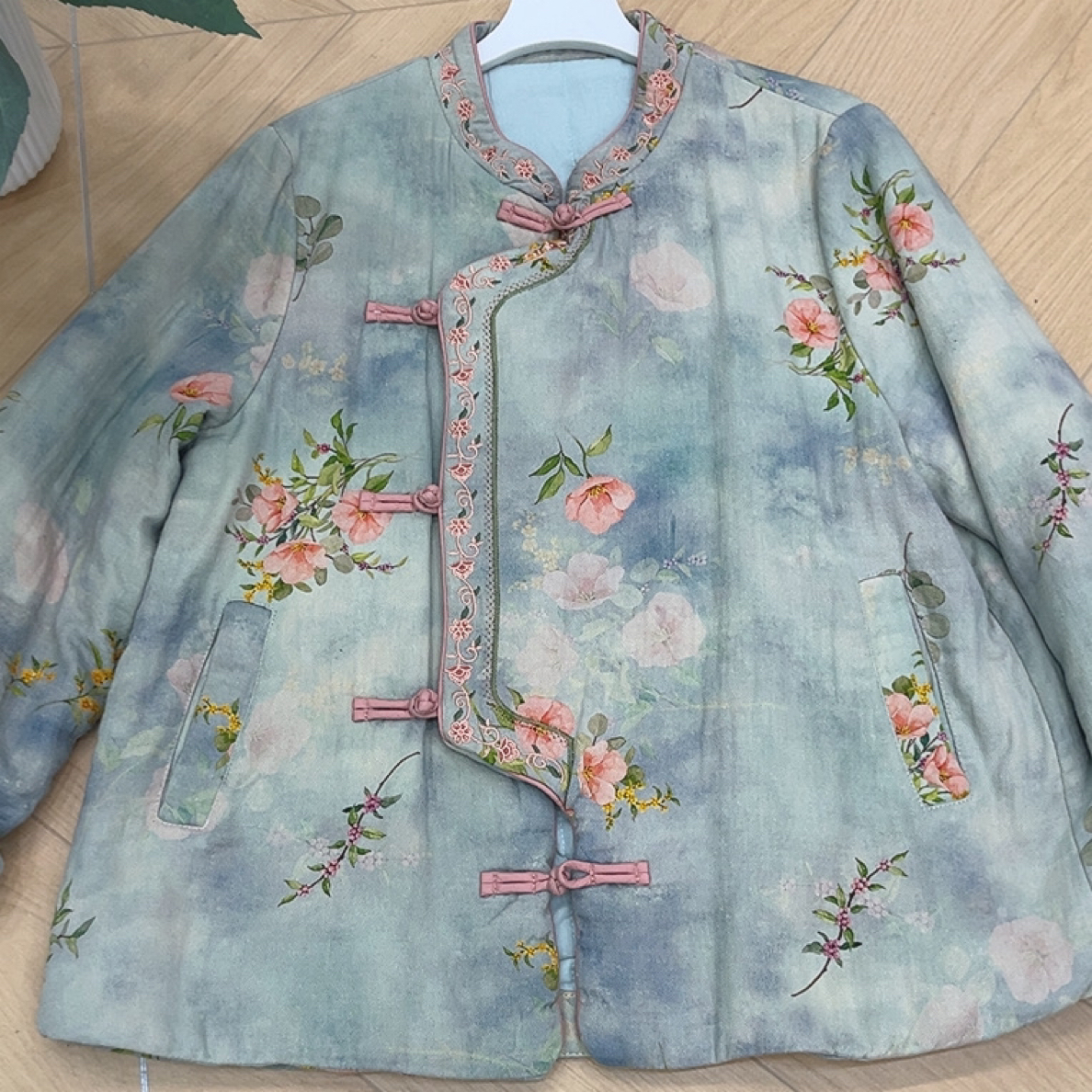 相思雨新款夹棉印花中式立领短款百搭宽松冬季棉服外套