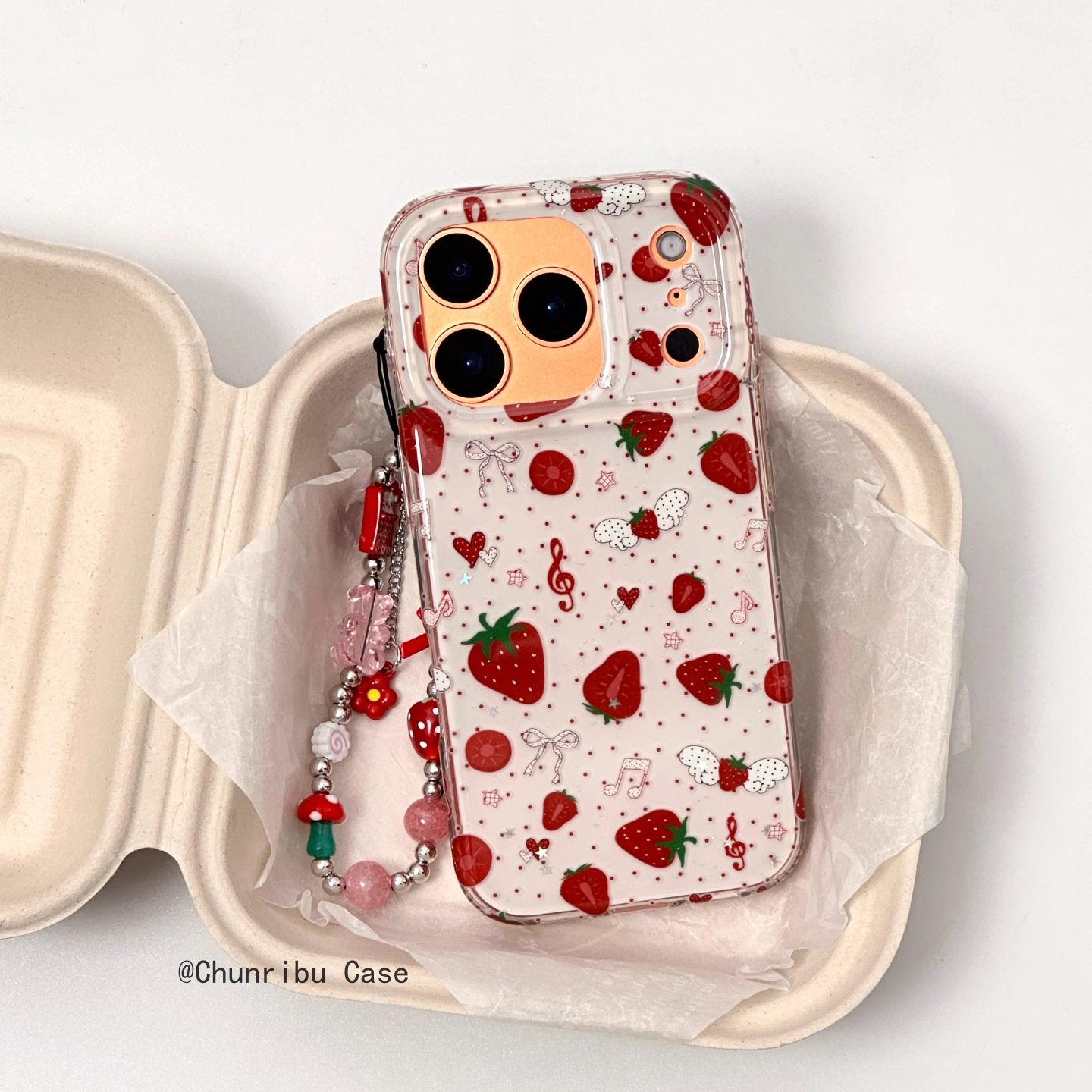 日韩小清新满屏音符波点草莓适用苹果17/16promax手机壳韩系15/14