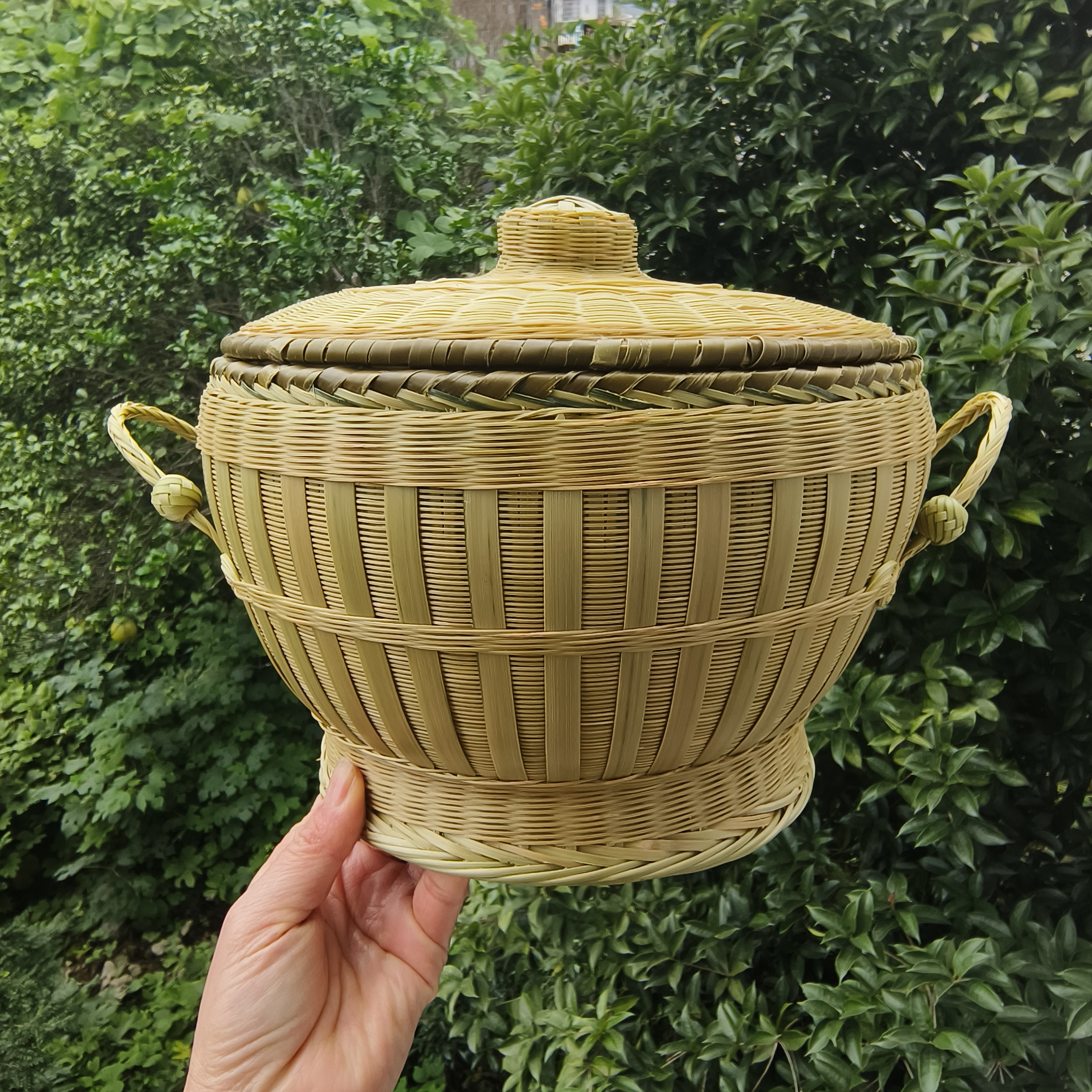 非遗手工竹编带盖收纳盒可装茶叶零食水果口径25厘米高15厘米