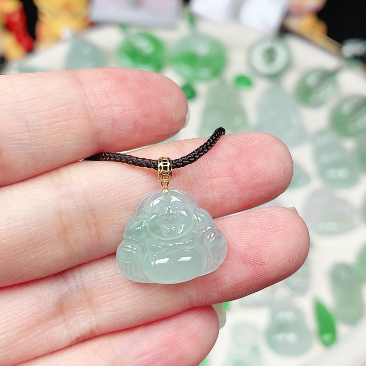 颈饰18K金镶嵌翡翠缅甸天然A货翡翠