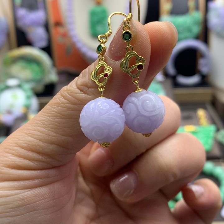 翡翠耳饰银S925镶嵌翡翠耳饰