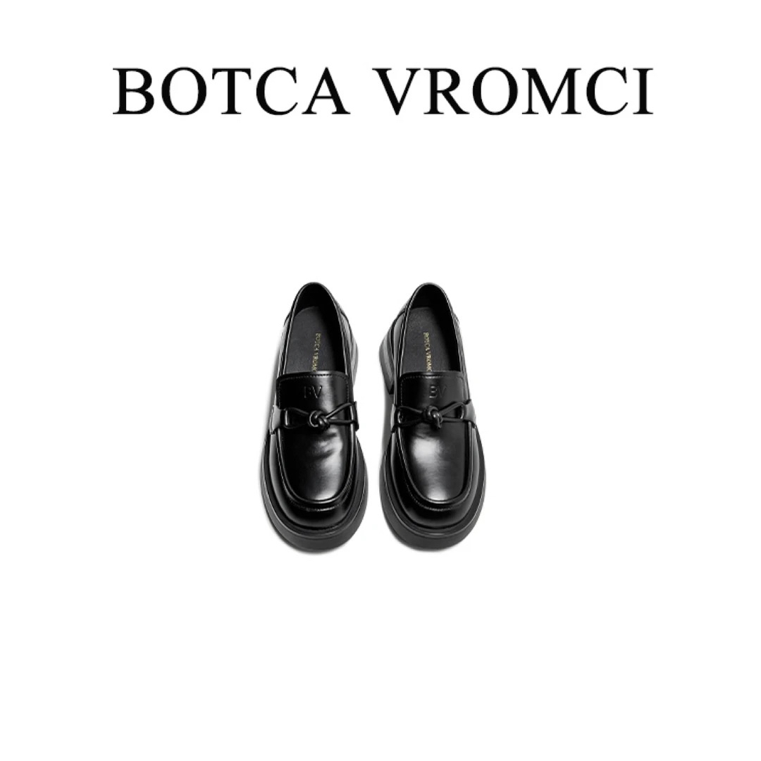 BOTCAVROMCI年蝴蝶结秋季新款圆头套脚真皮鞋时尚牛皮单鞋1201-5